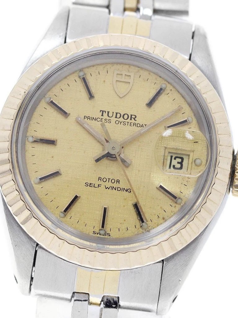 Tudor Princess Oyster Date 92413 Yg Bezel Gold Dial Automatic Ladies